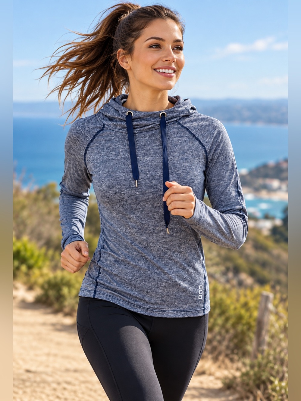 Lorna Jane Active Hoodie Women’s M Blue Gray Running Workout Zip Pocket